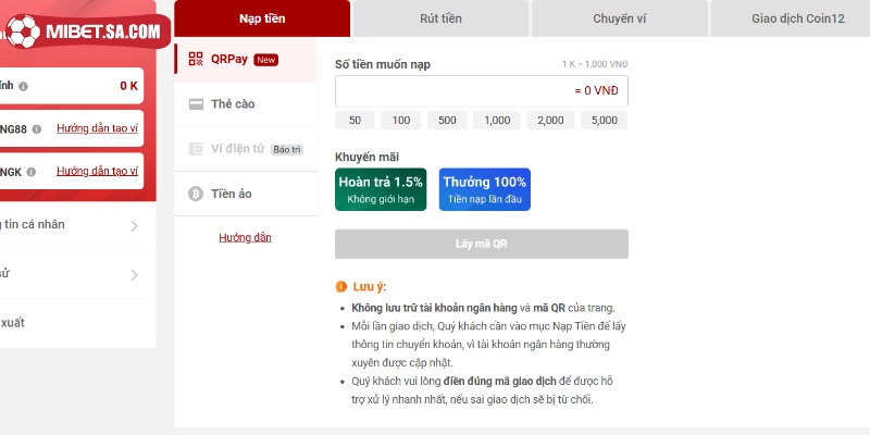 Nhập dữ liệu thanh toán vào biểu mẫu Mibet